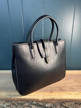 Comme Ca Ism Black Leather Tote Bag Minimalist Japan Handbag VTG